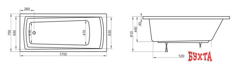 Ванна Ravak Domino Plus 170x75 3