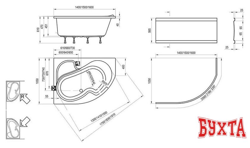 Ванна Ravak Rosa 140x105R CV01000000 4