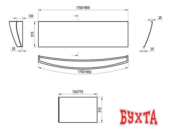 Фронтальный экран под ванну Ravak A Evolution 180 CZ11000A00 3