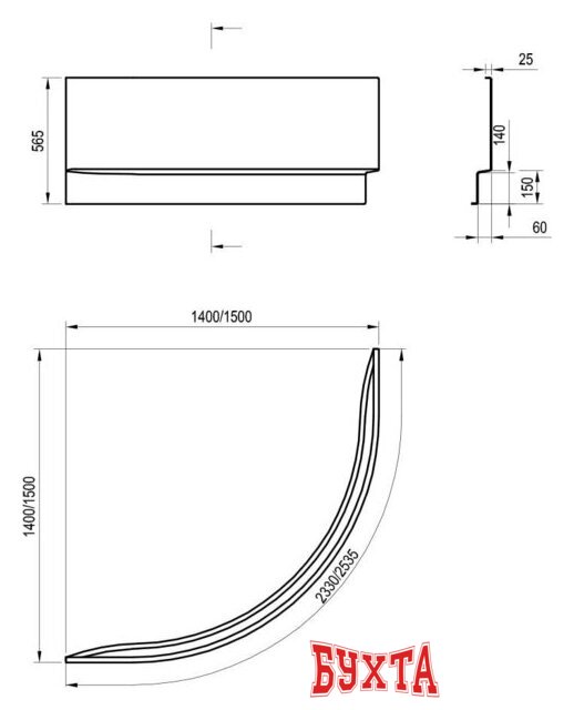 Фронтальный экран под ванну Ravak A 140 CZF1000AN0 2