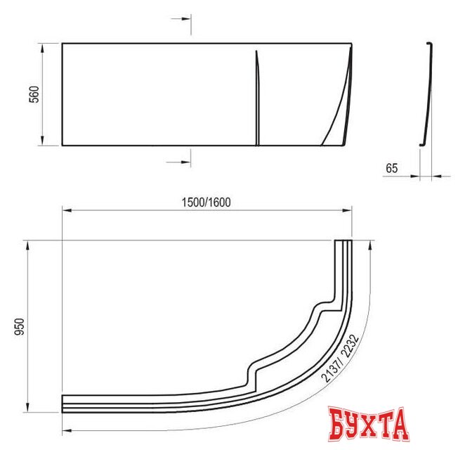 Фронтальный экран под ванну Ravak A Rosa 95 160R CZ58100A00 2