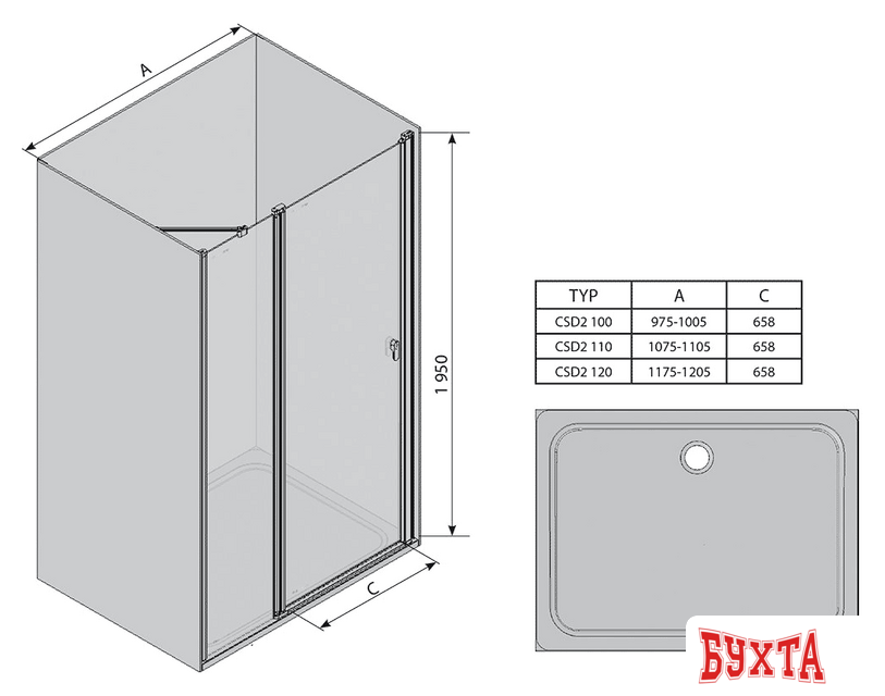 Душевая дверь Ravak Chrome CSD2 110 (белый/прозрачное) 3