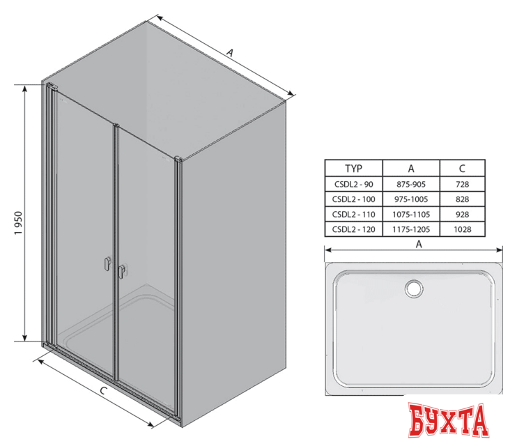 Душевая дверь Ravak Chrome CSDL2 100 (серебристый/прозрачное) 3