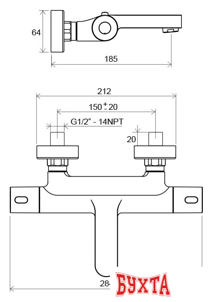 Смеситель Ravak TE 023.00/150 Termo 300 [X070097] 2