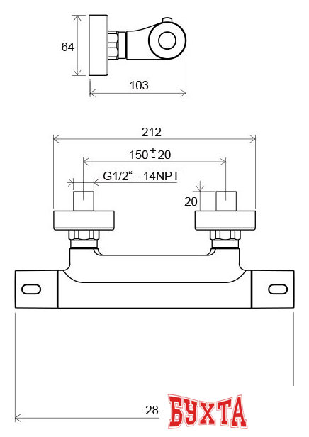 Смеситель Ravak TE 033.00/150 Termo 300 [X070096] 2