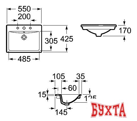 Умывальник Roca Diverta 55x42 [32711600Y] 4