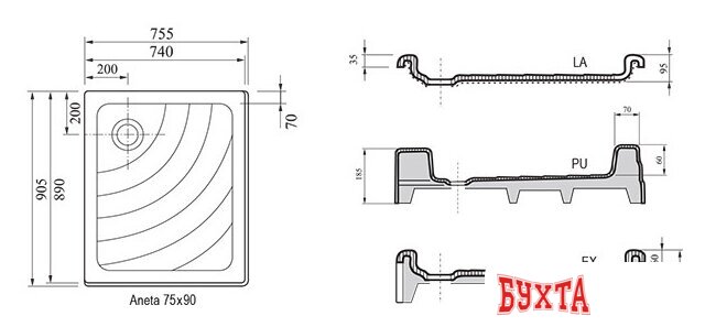 Душевой поддон Ravak Kaskada Aneta PU 75x90 3