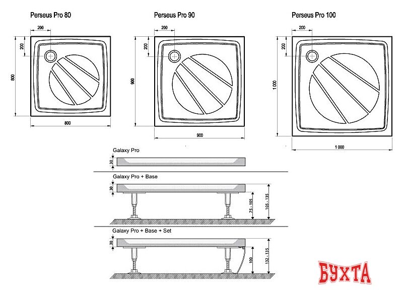 Душевой поддон Ravak Galaxy Perseus Pro 100x100 [XA03AA01010] 4