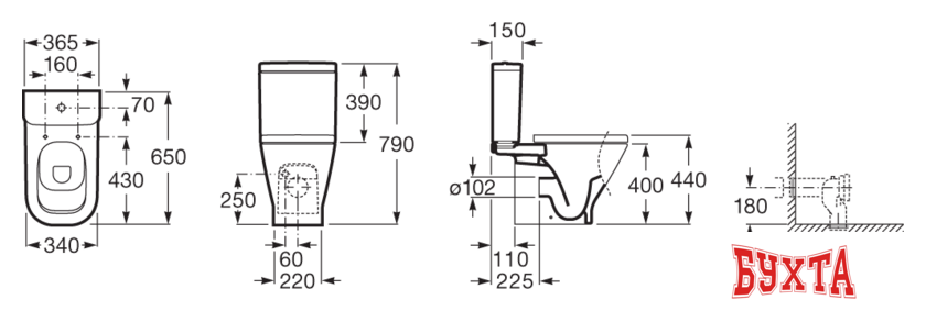 Унитаз напольный Roca The Gap с пневмокрышкой 342477000+34147000Y+801472001 2