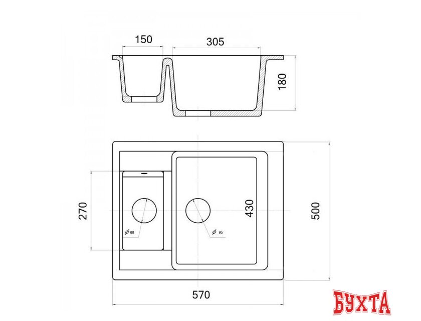 Кухонная мойка Wisent WQ580-30 (кремовый) 2