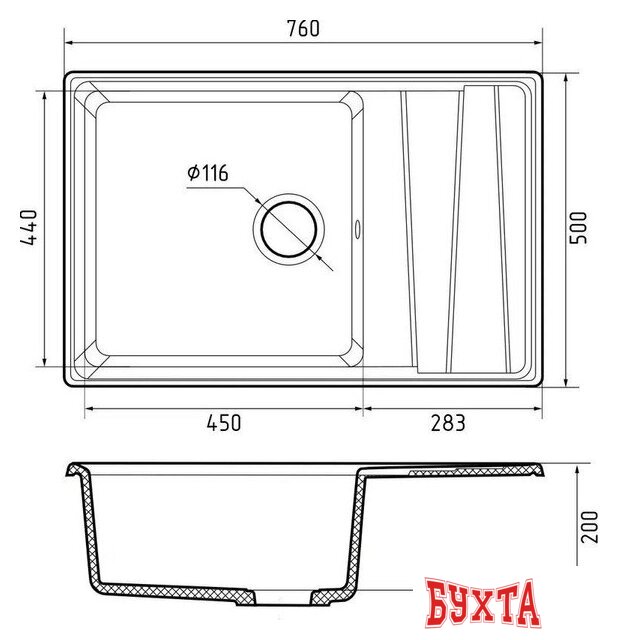 Кухонная мойка GranFest GF-LV-760L (кашемир) 3