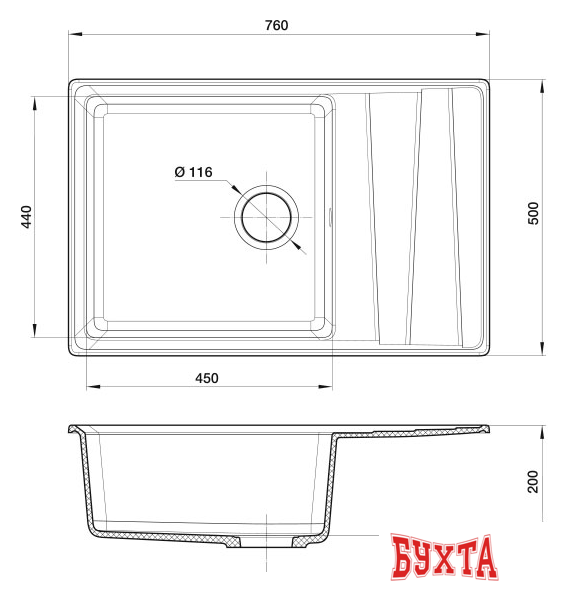 Кухонная мойка GranFest GF-LV-760L (топаз) 4