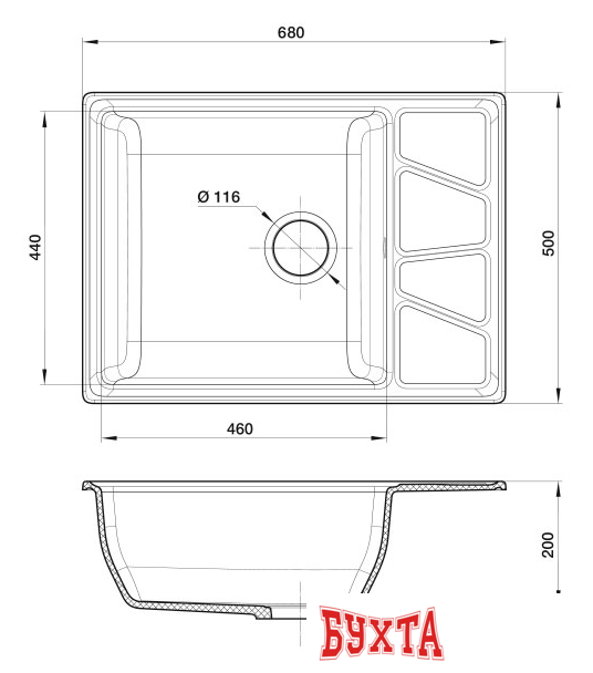 Кухонная мойка GranFest GF-V-680L (серый) 4