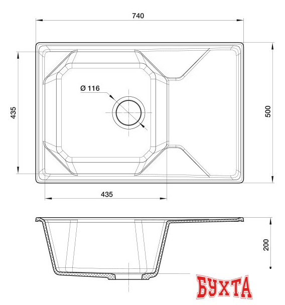 Кухонная мойка GranFest GF-U-740L (песочный) 3