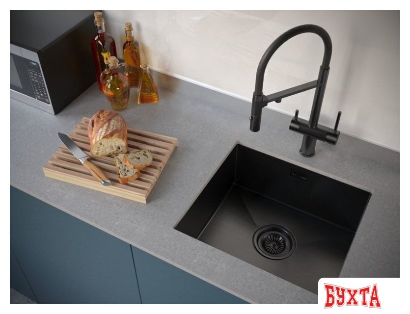 Кухонная мойка Paulmark Aller 48 Uni PM804844-GM (черный/вороненая сталь) 3