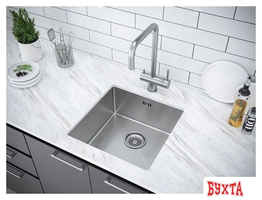 Кухонная мойка Paulmark Gerberg 44 UNI PM254444-BS (стальной/брашированная сталь) 3