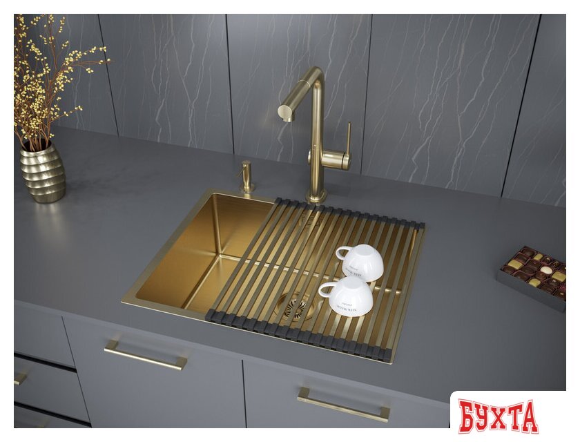 Кухонная мойка Paulmark Next 54 Uni PM215444-BG (золото/брашированное золото) 4