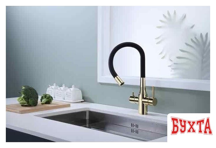 Смеситель Paulmark Salix Sa213419-G (черный/золото) 3