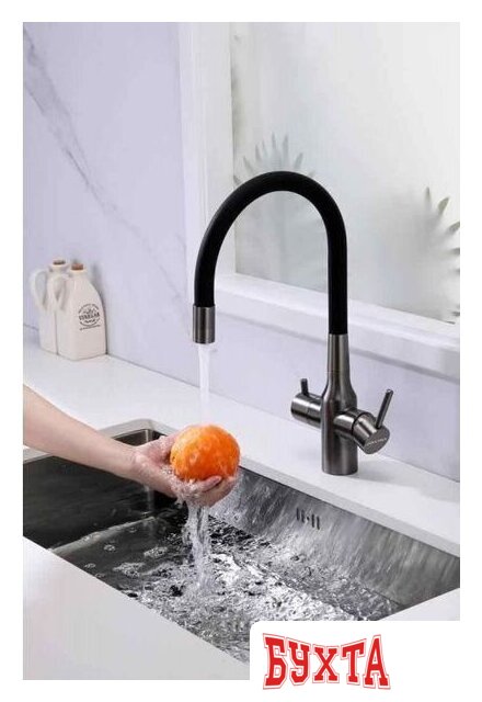 Смеситель Paulmark Salix Sa213419-GM (черный/вороненая сталь) 3