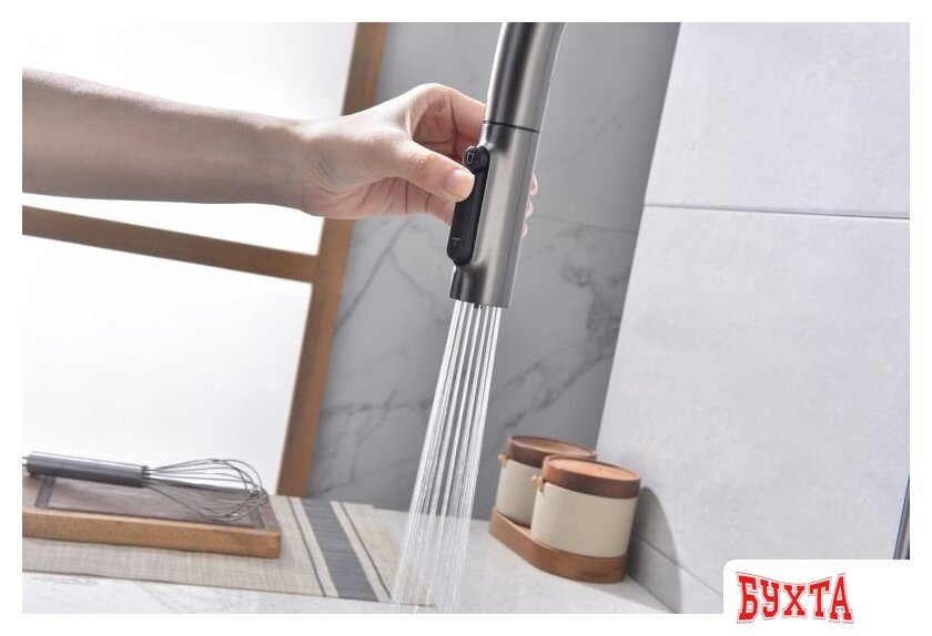 Смеситель Paulmark Iniversal Un213880-GM (черный/вороненая сталь) 3