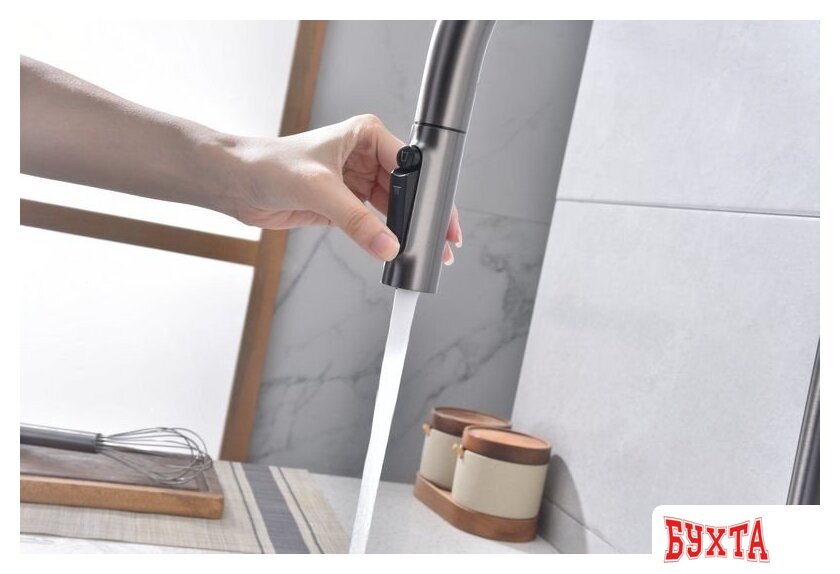 Смеситель Paulmark Iniversal Un213880-GM (черный/вороненая сталь) 4