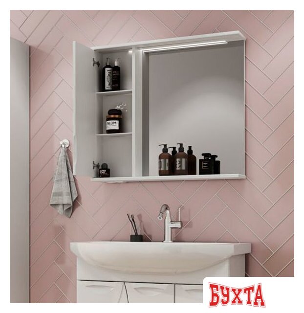 Мебель для ванных комнат Volna Шкаф с зеркалом Adel 80 левый 4