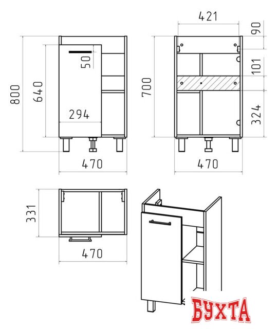 Мебель для ванных комнат Misty Крафт - 50 Тумба напольная 1 дв. (беж. зебрано/бел) ПВХ - П-Кра-07050-011 2