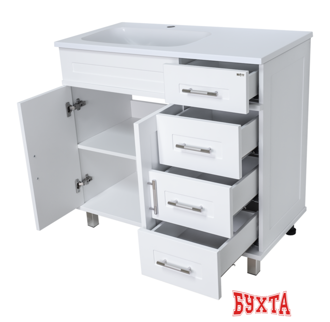 Мебель для ванных комнат Misty Купер - 90 Тумба напольная с 4 ящ. левая, белая эмаль - П-Куп01090-0124ЯЛ 2
