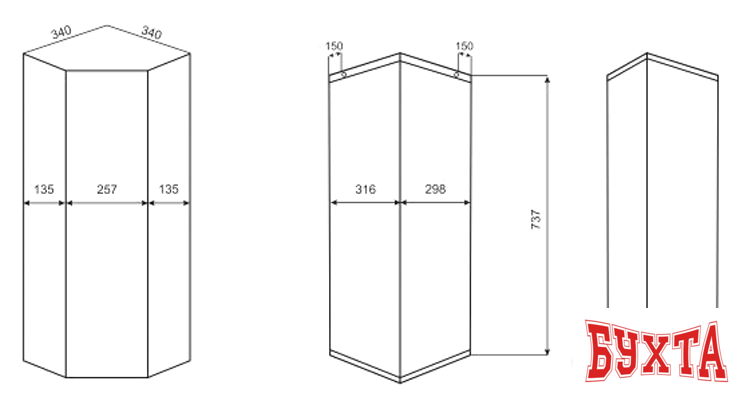 Мебель для ванных комнат Misty Лилия - 34 шкаф зеркальный подвесной (угловой) БФ - Э-Лил08034-014бф 4