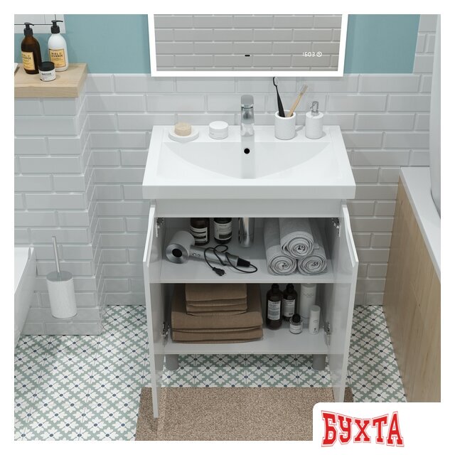 Мебель для ванных комнат Briz Тумба напольная Мальта 50 с умывальником Фостер 4