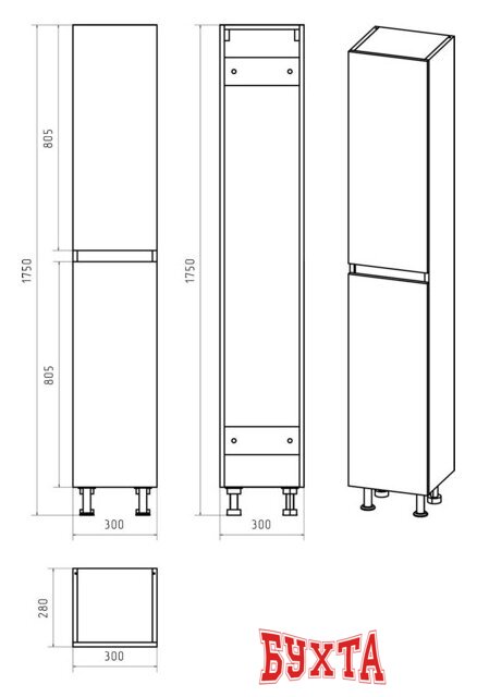 Мебель для ванных комнат Misty Енисей - 30 Пенал прямой универсальный - Э-Ени05030-011 2