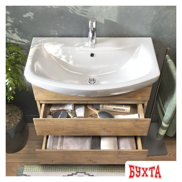 Мебель для ванных комнат Vigo Тумба под умывальник Wing 700-0-2 Балтика навесная (дуб золотой) 5