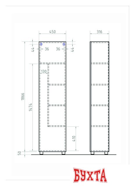 Мебель для ванных комнат Vigo Шкаф-пенал Geometry 450 2