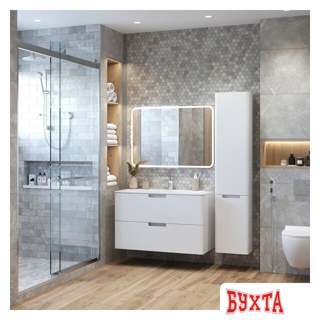 Мебель для ванных комнат Briz Тумба подвесная Прато 100 с умывальником Прато 3