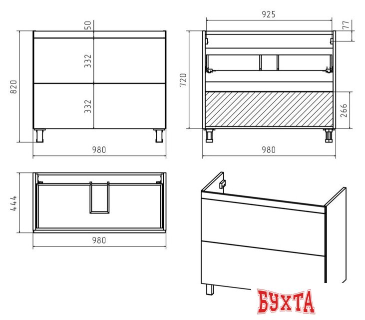 Мебель для ванных комнат Misty Тумба под умывальник Атлантик 100 П-Атл-01100-0112Я 4