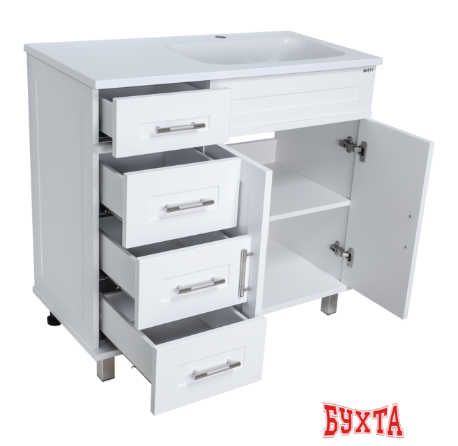 Мебель для ванных комнат Misty Купер - 90 Тумба напольная с 4 ящ. правая, белая эмаль - П-Куп01090-0124ЯП 2