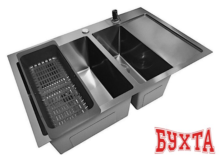 Кухонная мойка Stellar Decor S7850NB-2L-D (нано черный) 2