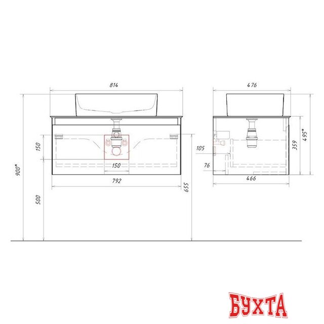 Мебель для ванных комнат Aqwella Тумба под умывальник Geometria GE01081ST+STG814X476GS 5