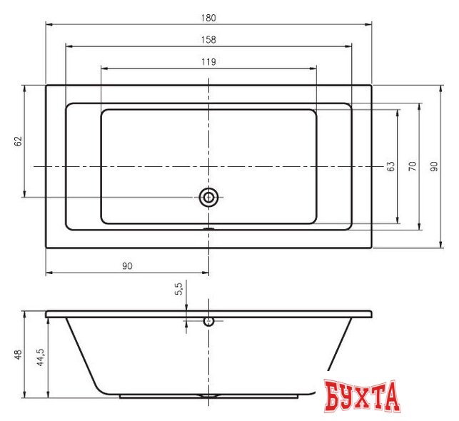 Ванна Riho Lusso 180x90 (без ножек) 2
