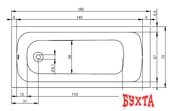 Ванна Riho Dola 160x70 (с ножками) 2