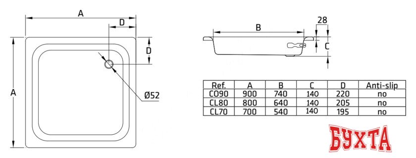 Душевой поддон BLB Universal 80x80 2