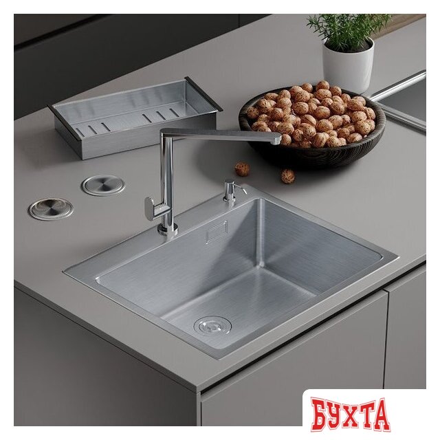 Кухонная мойка Roxen Simple 560220-50 сатин (с коландером и дозатором)