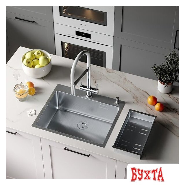 Кухонная мойка Roxen Simple 560220-50 сатин (с коландером и дозатором) 2