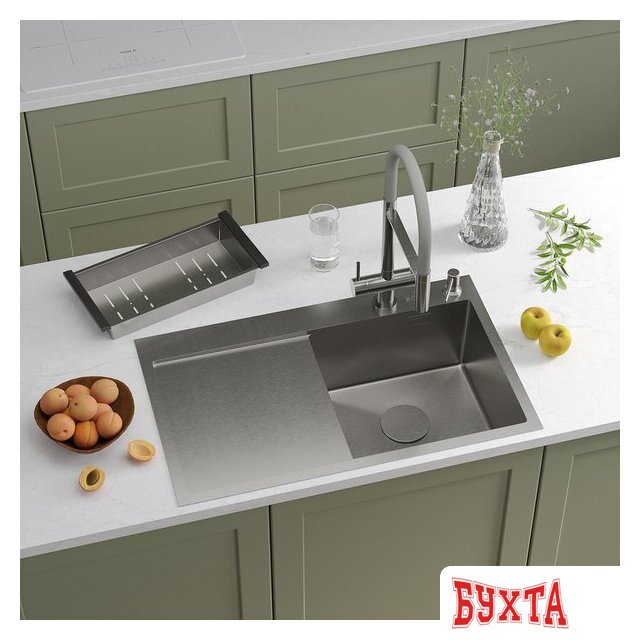 Кухонная мойка Roxen Vespa 560230-70R сатин (с коландером и дозатором)