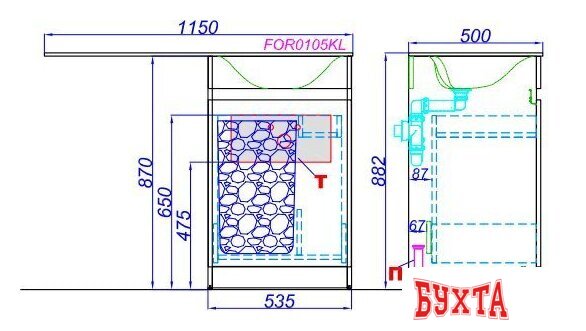 Мебель для ванных комнат Aqwella Тумба Forma 115 L FOR0105KL с умывальником Forma FOR.11.04.D-L 5