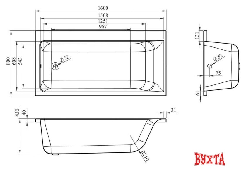 Ванна Lavinia Boho Catani 160х80 3712160L 3