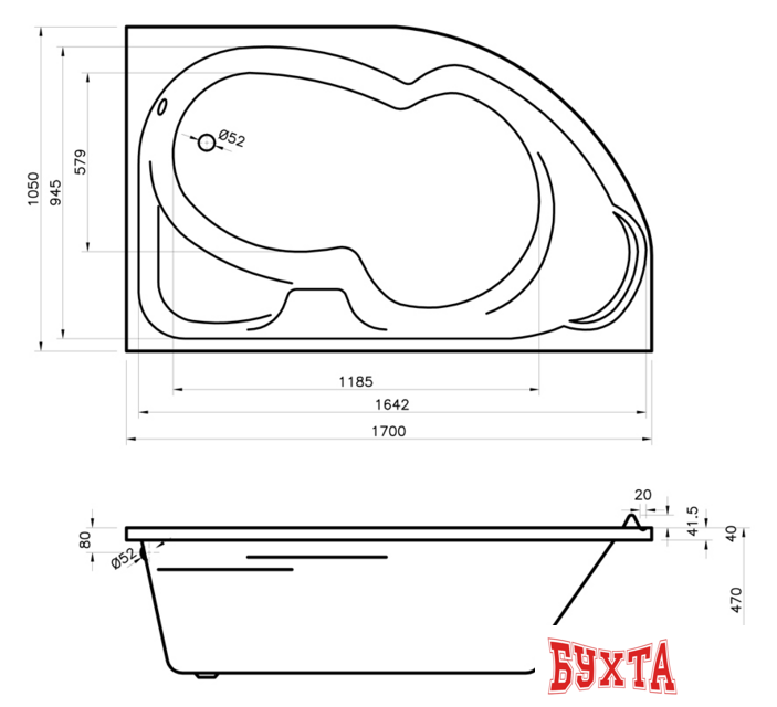 Ванна Lavinia Boho Grance Hill 170x105 L 3703170L 4