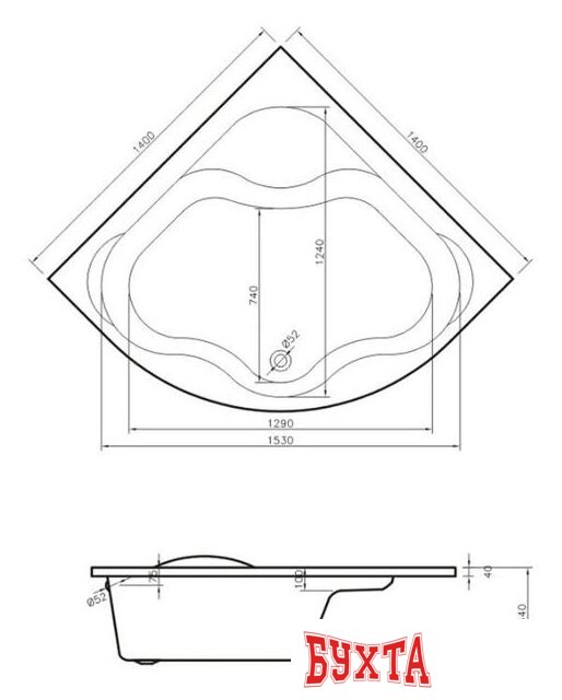 Ванна Lavinia Boho Aveo 140x140 3704014P 3