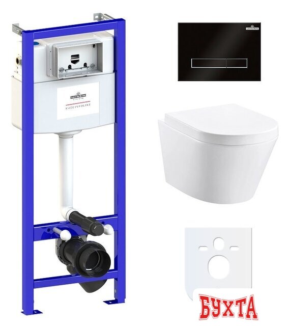 Унитаз подвесной Lavinia Boho Biore Compacto Rimless 6 в 1 77040094 (черное стекло) 1