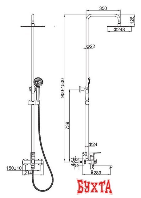 Душевая система Ledeme L2480B 2